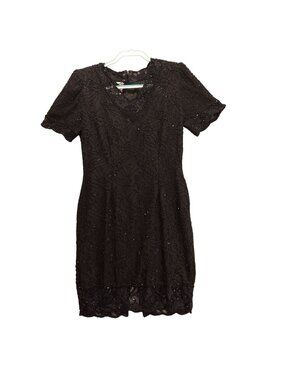 Stenay Dress womens 6 black silk beading sparkly lace formal party goth witchy